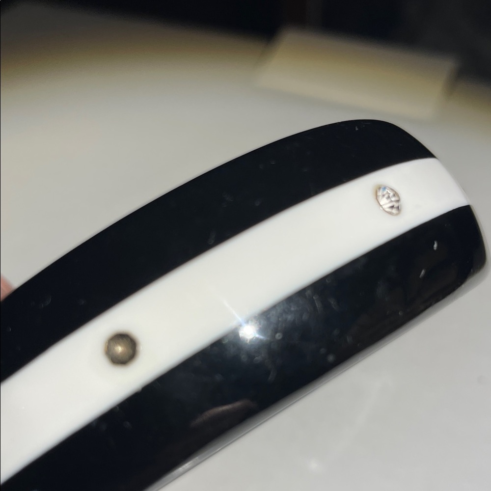 Black & White Resin Bangle with Clear Rhinestones - Picture 2 of 2